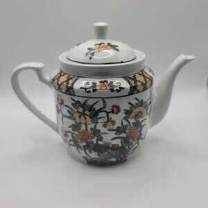 ACF Teapot porcelain Hong Kong Japan Flowers vintage 8" long
